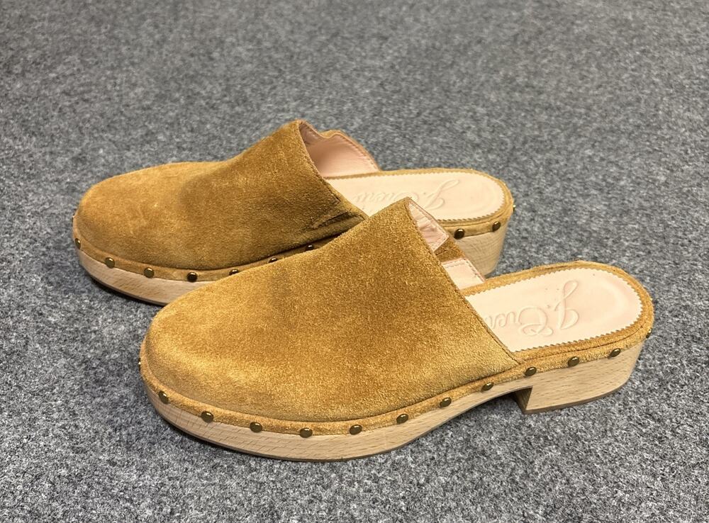 J. Crew Dakota Suede Studded Wooden Platform Clogs in Burnished Pecan Size 9